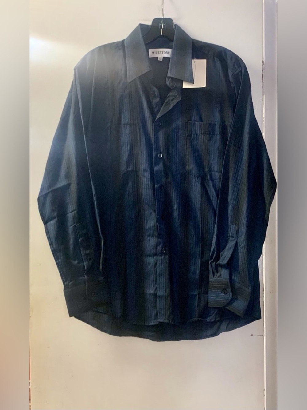 Milestone Long Sleeve Dress Shirt-Navy with Black Contast